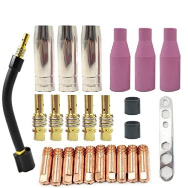 Imagem de Tocha de soldagem 25 peças kit de peça de bocal de tocha de soldagem bocal de cerâmica pontas de contato de pescoço de ganso para dispositivo Binzel 15AK MIG MAG kit de tocha de máquina de solda (0,9