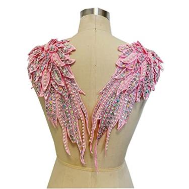 Imagem de Zbroh Aplique feito à mão, 18 cores, strass e renda pérola, apliques de acabamento de contas costurados à mão para acessórios de roupas sociais (rosa)