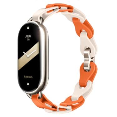 Imagem de PINHEN Pulseira de silicone compatível com Xiaomi Smart Mi Band 8 - pulseira de relógio ajustável com fivela anel, design elegante, pulseira feminina Mi Band 8 (luz das estrelas + laranja-1)