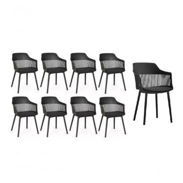 Imagem de Kit 9 Cadeira Marcela Montreal Em Polipropileno Assento Estofado Preto