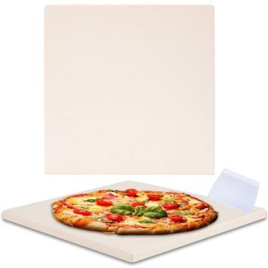 Imagem de waykea Pedra de Pizza de 10”X10,4”X0,5” para Torradeira | Pedra de Cozimento de Pão de Pedra Retangular de Cordierite para Grelhar, Forno