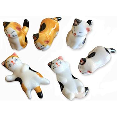 Imagem de MIUFA Cerâmica Bonito Gato Pauzinhos Resto Jantar Colher Suporte Faca Garfo Titular (Conjunto de 6 Peças)