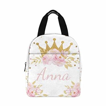 Imagem de InterestPrint Sacola personalizada com coroa de flores rosa, lancheira personalizada, porta-almoço, portátil, reutilizável, para trabalho, piquenique