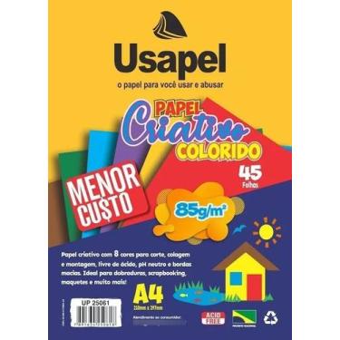 Imagem de Papel Criativo Colorido A4 85g Usapel 8 Cores c/ 45 Folhas