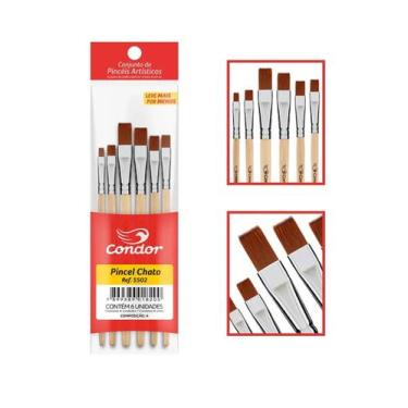 Imagem de Kit Pincel Chato Sintético Condor Com 6 Unidades Ref 5502 Pintura Artí