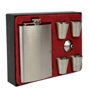 Imagem de Cantil De Bolso Porta Bebida Whisky Aço Inox Funil 4 Copos CBRN20324 -