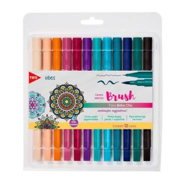 Imagem de Conjunto de Canetas Ponta Dupla Tris Sketch Hidro Color Boho Chic com 