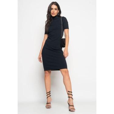 Imagem de Vestido Midi Manga Curta Canelado Preto Salvatore Fashion, P