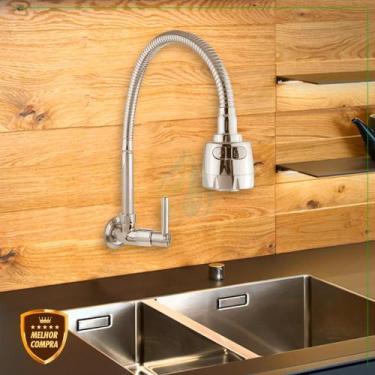 Imagem de Torneira Cozinha Super Luxo Gourmet Parede Flexível 1/4 de Volta Cromo