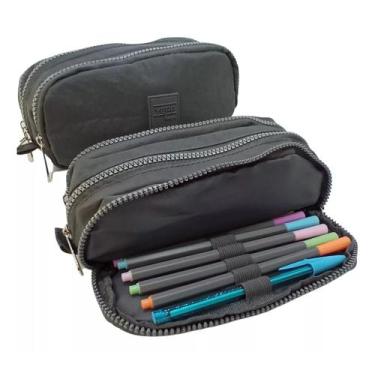 Imagem de Estojo Escolar Juvenil Com 3 Divisórias Liso - Yepp - Yepp , Cinza