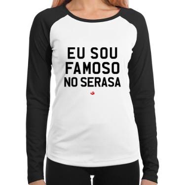 Imagem de Baby Look Raglan Eu sou famoso no Serasa Manga Longa - Foca na Moda, B
