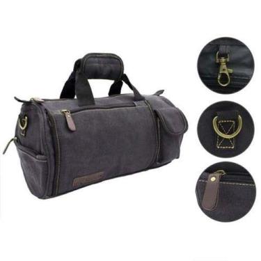 Imagem de Bolsa Pequena Mala Viagem Mão Lona Preta Palha R033 - Keuven, Preto