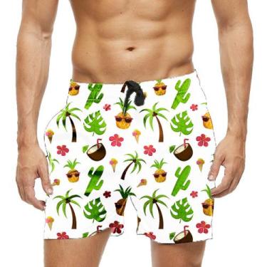 Imagem de Short Praia Shorts Banho Bermuda Verão Férias Coco Coqueiro Pineapple 