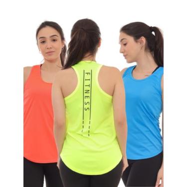 Imagem de Kit 3 Peças - Camiseta Regata Feminina Dry Fit Estampada Poliester Aca