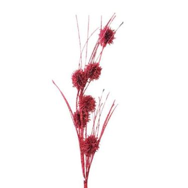 Imagem de 3 Galhos Natalinos vermelho ouriço com brilho 60cm - TOK