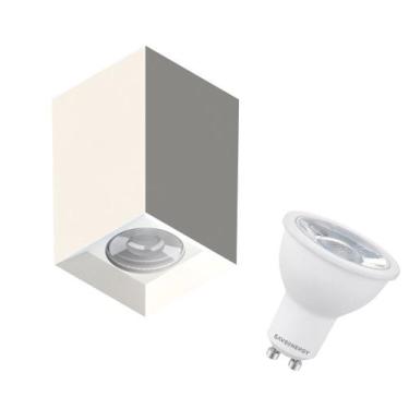 Imagem de Spot Plafon Sobrepor Tower Quadrado Recuado Mr16 Branco + Lâmpada Led 