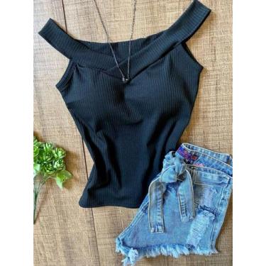 Imagem de X Store Blusa Regata Feminino Sem Gola Canoa Canelada Com Bojo Primave