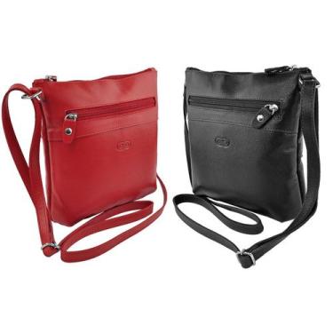 Imagem de Kit 2 Bolsas Transversal Cravina em Couro Galvani, Vermelho