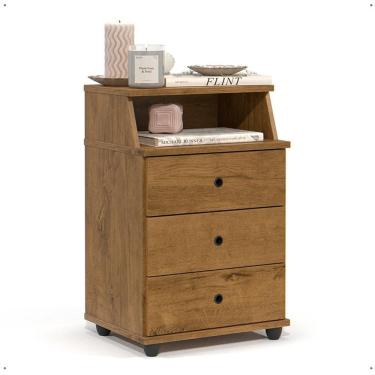 Imagem de Mesa Cabeceira Luxo New 3 Gavetas Organizadoras Nicho Decorativo Mesinha Quarto Casal Solteiro Freijó - Lojas RPM