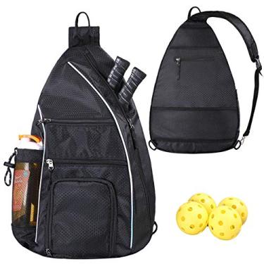 Imagem de LLYWCM Bolsa Pickleball – Mochila Pickleball para mulheres e homens – Estojo de remo de viagem, bolsa tiracolo (preto)