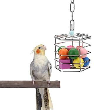 Imagem de Alimentador de forrageamento de aço inoxidável para pássaros, caixa de alimentação suspensa de papagaio para arara, cacatua cinza africana, calopsita amazônica (alimentador de forrageamento com