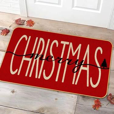 Imagem de KORVITA Tapete de porta de Natal Feliz Natal Tapete de decoração de varanda Decoração de Natal Inverno Antiderrapante Exterior Interior Baixo Perfil Tapete de Linho 45,5 x 73,5 cm