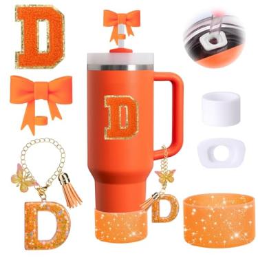 Imagem de Conjunto de 6 peças de acessórios de copo Stanley laranja adequado para Stanley Cup 850.5 g 1,134 g, incluindo tampa à prova de derramamento, bota de silicone brilhante, topo de palha em forma de