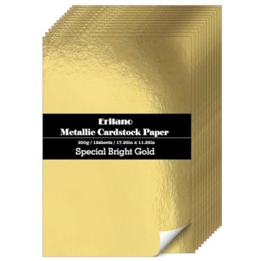 Imagem de Erilano Papel cartolina metálica Gold Shimmer – quadrado de papel metálico de 43,8 cm x 28,6 cm, placa espelhada dourada para scrapbook, confecção de cartões, convites de casamentos e aniversários