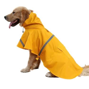 Imagem de NACOCO Capa de chuva ajustável para cães grandes, roupas à prova d'água para animais de estimação, jaqueta de chuva leve, poncho com capuz com tira refletiva (M, amarelo)