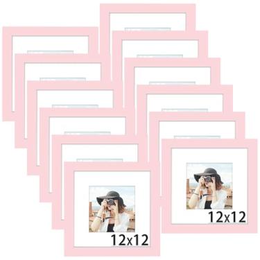 Imagem de Picrit Conjunto de 12 porta-retratos de 30 x 30 cm, tela 20 x 20 com tapete ou 30 x 30 sem tapete, molduras para exibição de parede, rosa