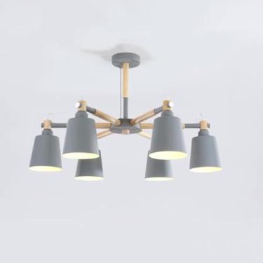 Imagem de OASISEN Lustre Sputnik de decoração de madeira vintage moderno LED metal luminária suspensa macaroon delicado para restaurante, armazém, celeiro, sala de estar