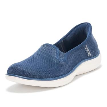Imagem de Skechers Mocassim feminino com estampa de cobra flexível e radiante sem as mãos, Azul marino, 41