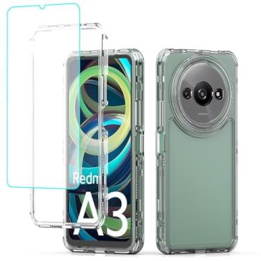 Imagem de Yodueiv Capa para Xiaomi Redmi A3, 23129RN51X, com película de vidro temperado, transparente, 3 camadas, capa protetora para celular para Xiaomi Redmi A3, transparente
