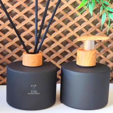 Imagem de Kit Lavabo Aromatizador E Porta Sabonete Líquido - Dispenser Organizador Banheiro - Jogo Para Banheiro - Preto (Madeira)