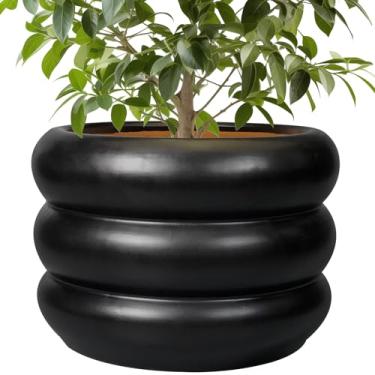 Imagem de SQOWL Vaso de 25 cm para plantas, vaso de cerâmica para plantas de interior, vaso grande com orifício de drenagem, vaso de flores para ambientes externos, decorativo, redondo, para decoração de