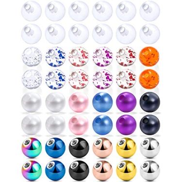 Imagem de Prjndjw 48 peças 14G/16G 5 mm Aço inoxidável e acrílico com glitter e acrílico transparente e pérolas de substituição Joias corporais piercing bolas de barra para mulheres homens