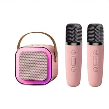 Imagem de Caixa de Som Bluetooth Karaokê Portátil com LED, 6W, 2 Microfones, Bateria 1200mAh (Rosa)