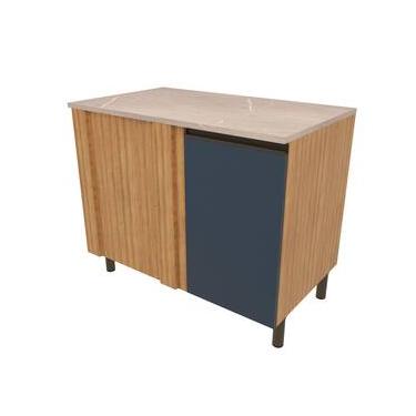 Imagem de Balcão Bartira Cristal em MDP de Canto com 1 Porta e 1 Prateleira, 101 cm de largura - Lâmina de Mel/Azul Royal