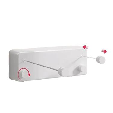 Imagem de Varal Retrátil, Montado Na Parede, Corda De Aço Inoxidável De 14 Pés Para Ambientes Internos E Externos Forte E Durável, À Prova De Ferrugem E Umidade (duas Cordas)(White)