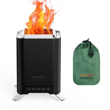 Imagem de ONLYFIRE OUTDOOR LIVING Fogueira 2 em 1 sem fumaça com suporte de panela e bolsa de transporte, fogão de acampamento portátil, mini lareira de mesa a lenha para quintal, trailer, preto, 23 cm, #FP052