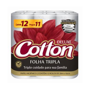 Imagem de Papel Higiênico Cotton Deluxe Folha Tripla 20m x 10cm com 12 Roles