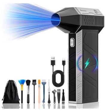 Imagem de Piglulu Espanador de ar elétrico - 130.000 RPM Super Power Espanador de ar sem fio, ventilador durável de motor sem escovas recarregável, soprador de poeira ajustável de 3 marchas para computador,