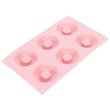 Imagem de 6 Cavity Silicone Donut Baking Pan Bandeja Com Fácil Liberação Reutilizável Biscuit Cozinha Ferramenta para Bolos Donuts Doces Pink Blue Sobremesa Maker (PINK)