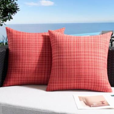 Imagem de UGASA Capas de almofada impermeáveis para ambientes externos, pacote com 2 fronhas resistentes à água para pátio, textura de tecido de verão, decorativas, para jardim, varanda, quintal, barraca 50 x
