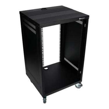 Imagem de Rockville RR16U Estojo de rack de estúdio de gravação e som ao vivo 16U com rodas, trilhos reversíveis, montagem frontal e traseira, portas de gerenciamento de cabos, capacidade de 199 kg
