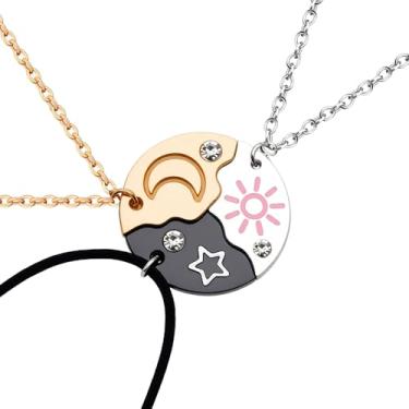 Imagem de Conjunto de 3 colares para melhor amigo com 3 colares de sol e lua e estrelas, presentes para mulheres, quebra-cabeças de amizade, presentes de aniversário para melhores amigas, irmãs, ideias de
