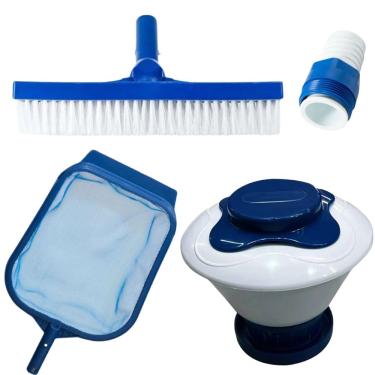 Imagem de Kit Limpeza Piscina - Clorador Margarida Grande + Peneira Grande + Escova Reta + Adaptador