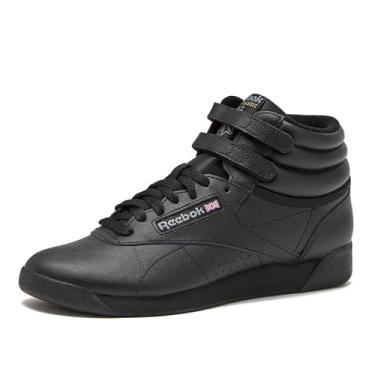 Imagem de Reebok Tênis feminino Freestyle de cano alto, preto ou branco, basquete e tênis, Preto, 37
