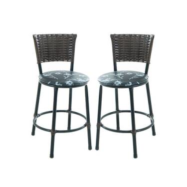 Imagem de Kit 2 Banquetas Baixas Com Encosto de Junco Argila 70 cm Para Cozinha 