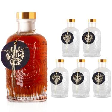 Imagem de GYOSUGANG Pacote com 6 garrafas de vidro com tampas - garrafas de licor de 170 g com etiquetas de presente e decorações para vinagre de óleo, kombucha, uísque, vinho, bebidas, cerveja, água,